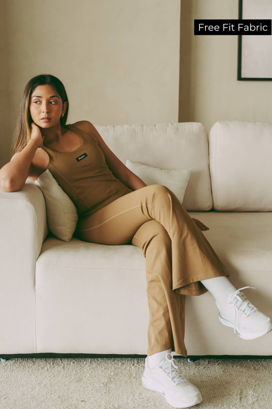 Co - ord Set: Good Girl Code Sports Bra and Flare Pants Set in Mountain Tan - Life & Jam