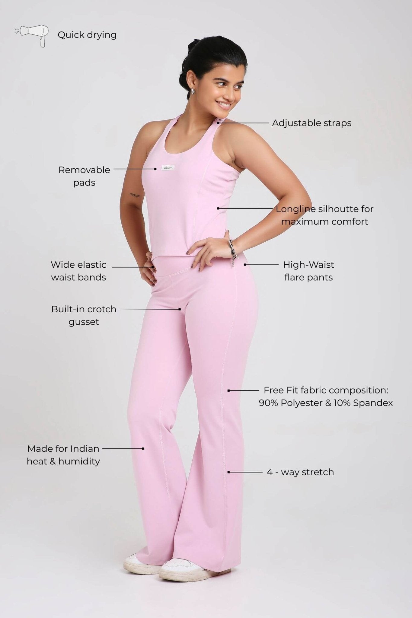 Co - ord Set: Good Girl Code Sports Bra & Flare Pants in Cotton Candy - Life & Jam