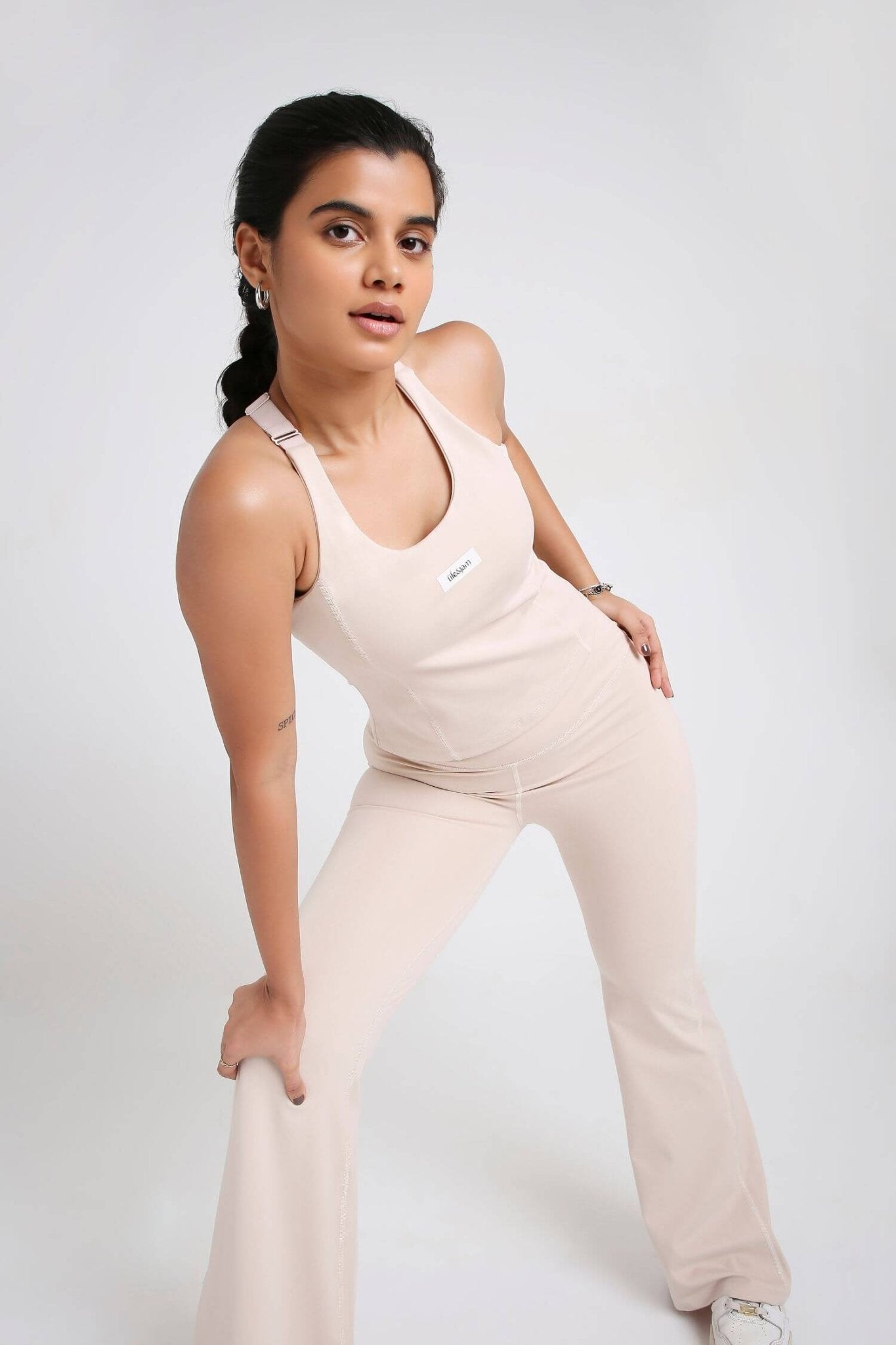 Co - ord Set: Good Girl Code Sports Bra & Flare Pants in Marshmallow - Life & Jam