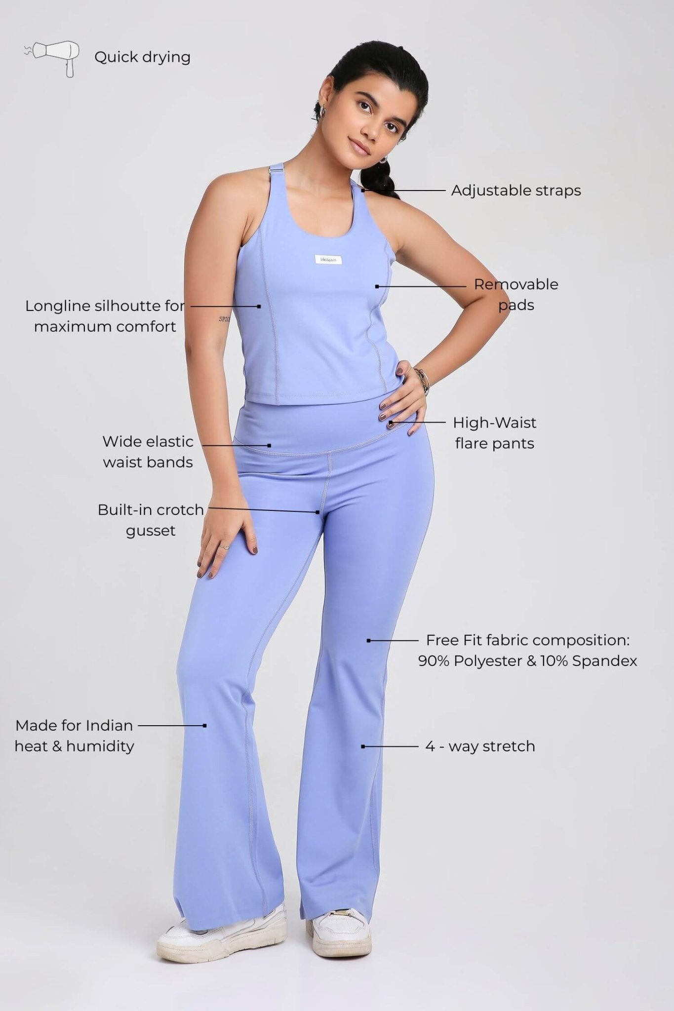 Co - ord Set: Good Girl Code Sports Bra & Flare Pants in Ocean Pop - Life & Jam
