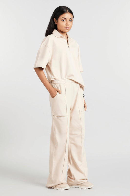 Co - ord Set: Hybrid Polo Tee & Pants in Marshmallow - Life & Jam