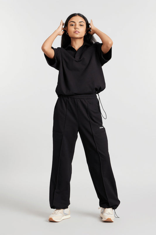 Co - ord Set: Hybrid Polo Tee & Pants in True Black - Life & Jam