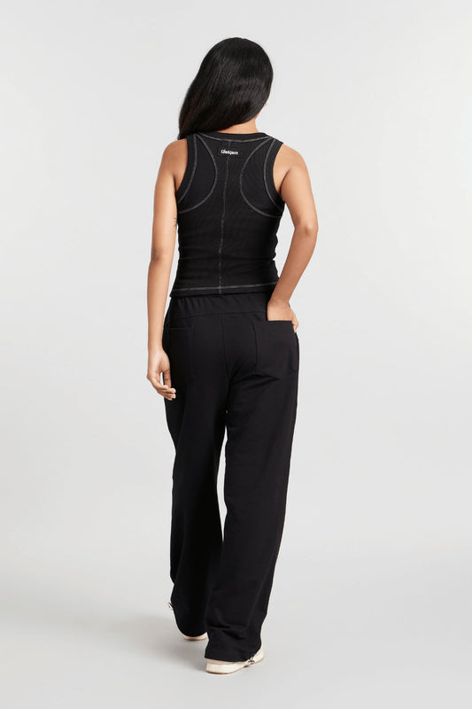 Co - ord Set: Hybrid Tank Tee & Pants in True Black - Life & Jam