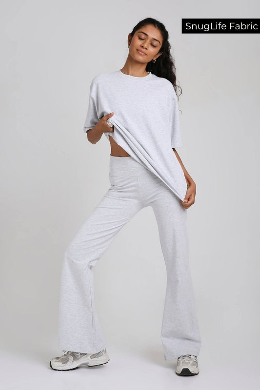 Co - ord Set: Oversized Tee & Chill Flares in Greystone - Life & Jam