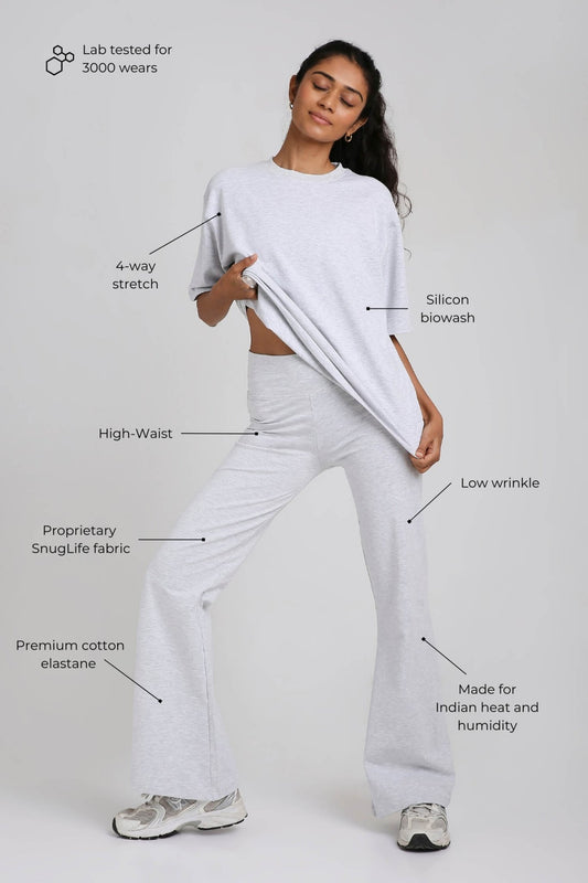 Co - ord Set: Oversized Tee & Chill Flares in Greystone - Life & Jam