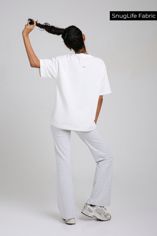 Co - ord Set: Oversized Tee & Chill Flares in White & Greystone - Life & Jam