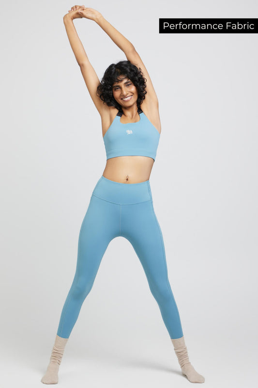 Co - ord Set: Performance Adjustable Straps Sports Bra + Leggings in Navigator Blue - Life & Jam