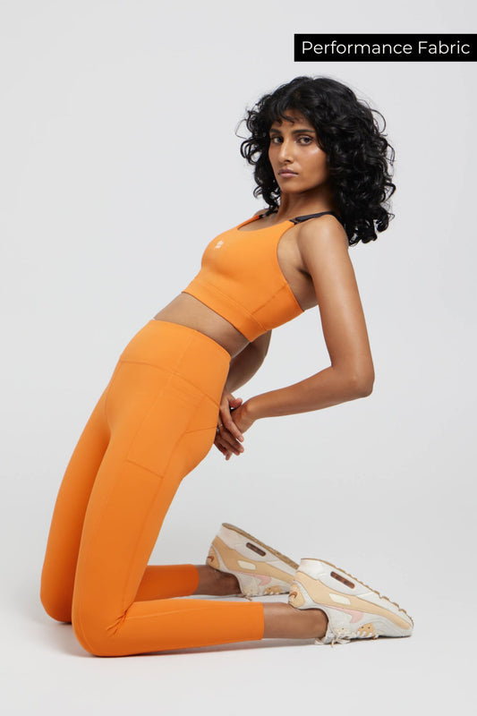 Co - ord Set: Performance Adjustable Straps Sports Bra + Leggings in Trailblazer Orange - Life & Jam