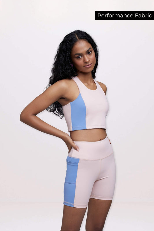 🍦Co - ord Set: Soft Girl Era Sports Bra + Shorts Set in Blush Pink - Life & Jam