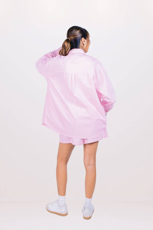 Co - ord Set: Summer Jam Shirt & Shorts in Strippy Pink - Life & Jam