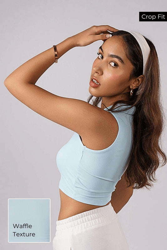 🧇 Waffle Sleeveless Quick - Dry Tee in Sky Blue - Life & Jam