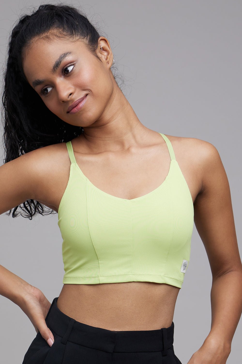 Buy Comfy Ribbed Long Sports Bra Top in Lime Green Online - Life & Jam