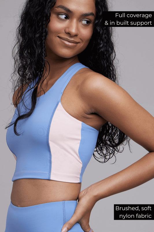 Long Sports Bra with Removable Pads in Blue - Life & Jam