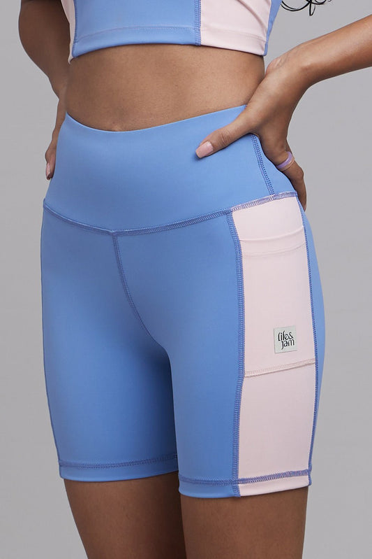 Trending Colour Block Cycling Shorts in Blue - Life & Jam