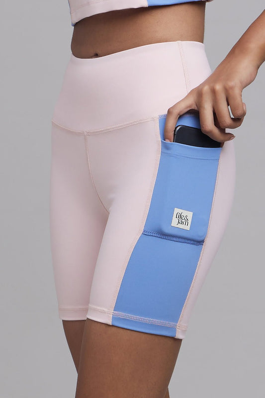 Trending Colour Block Cycling Shorts in Pink - Life & Jam