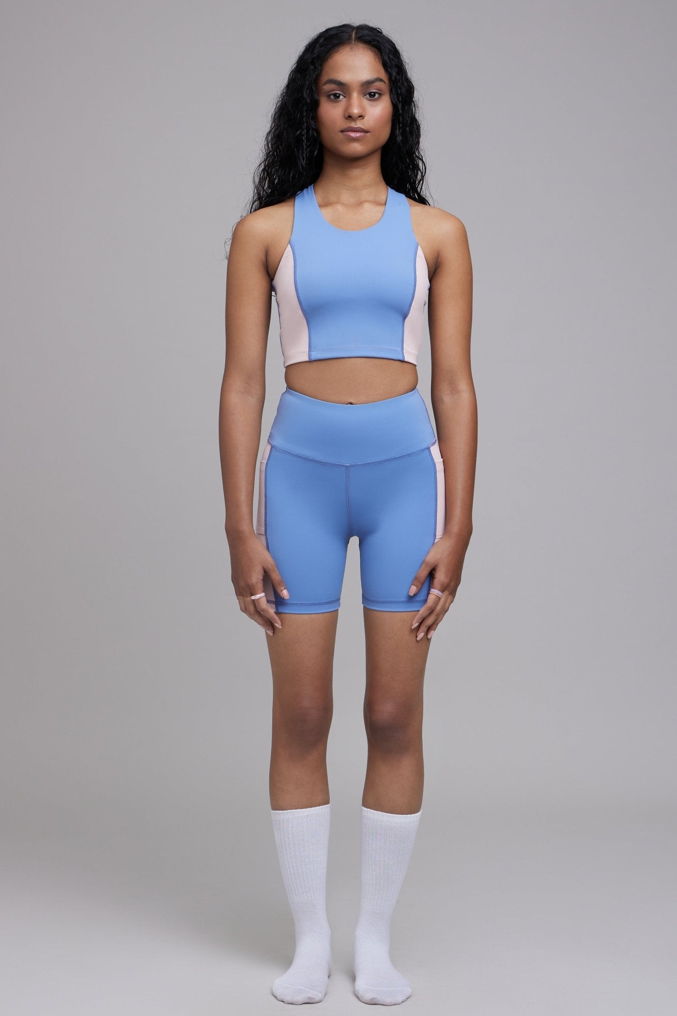 Two Pcs - Trending Colour Block Cycling Shorts Set - Life & Jam