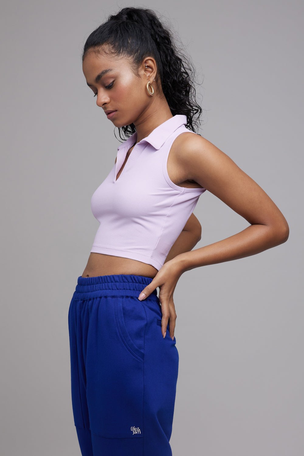 Waffle Sleeveless Crop Top in Lazy Lilac - Life & Jam