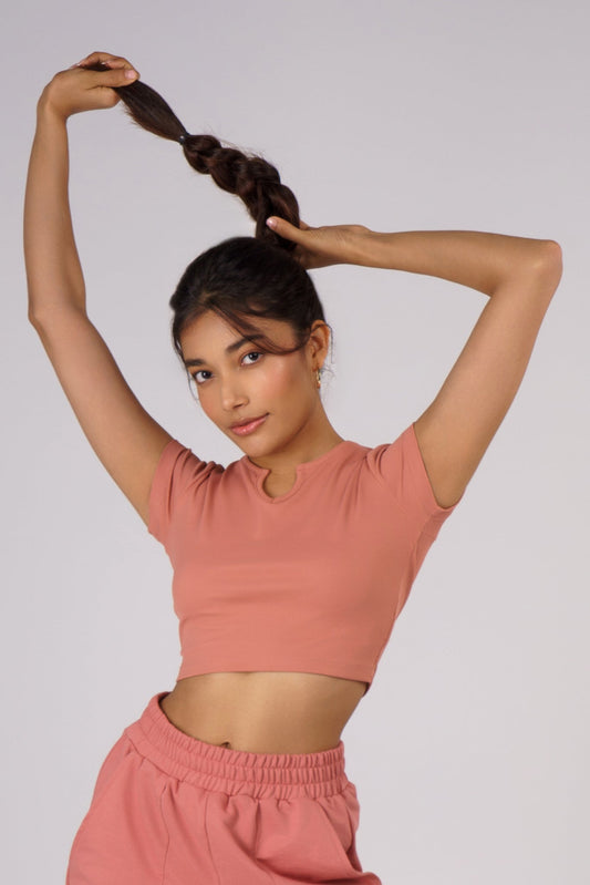 Waffle Sleeves Crop Top in Dusty Rose - Life & Jam
