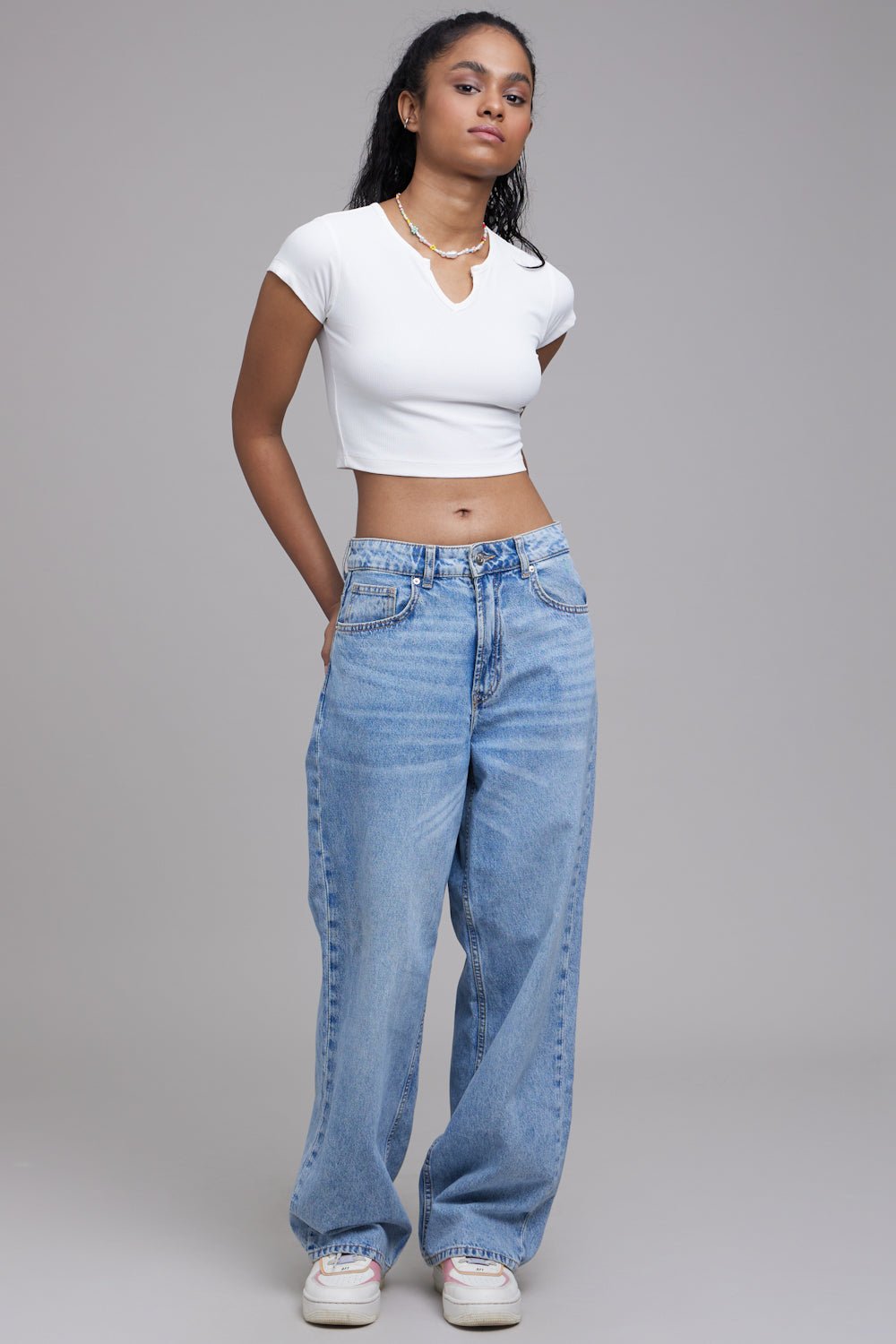 Waffle Sleeves Crop Top in Snow White - Life & Jam