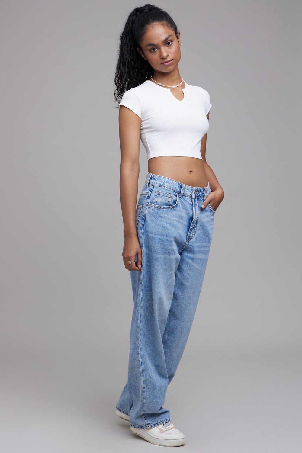 Waffle Sleeves Crop Top in Snow White - Life & Jam