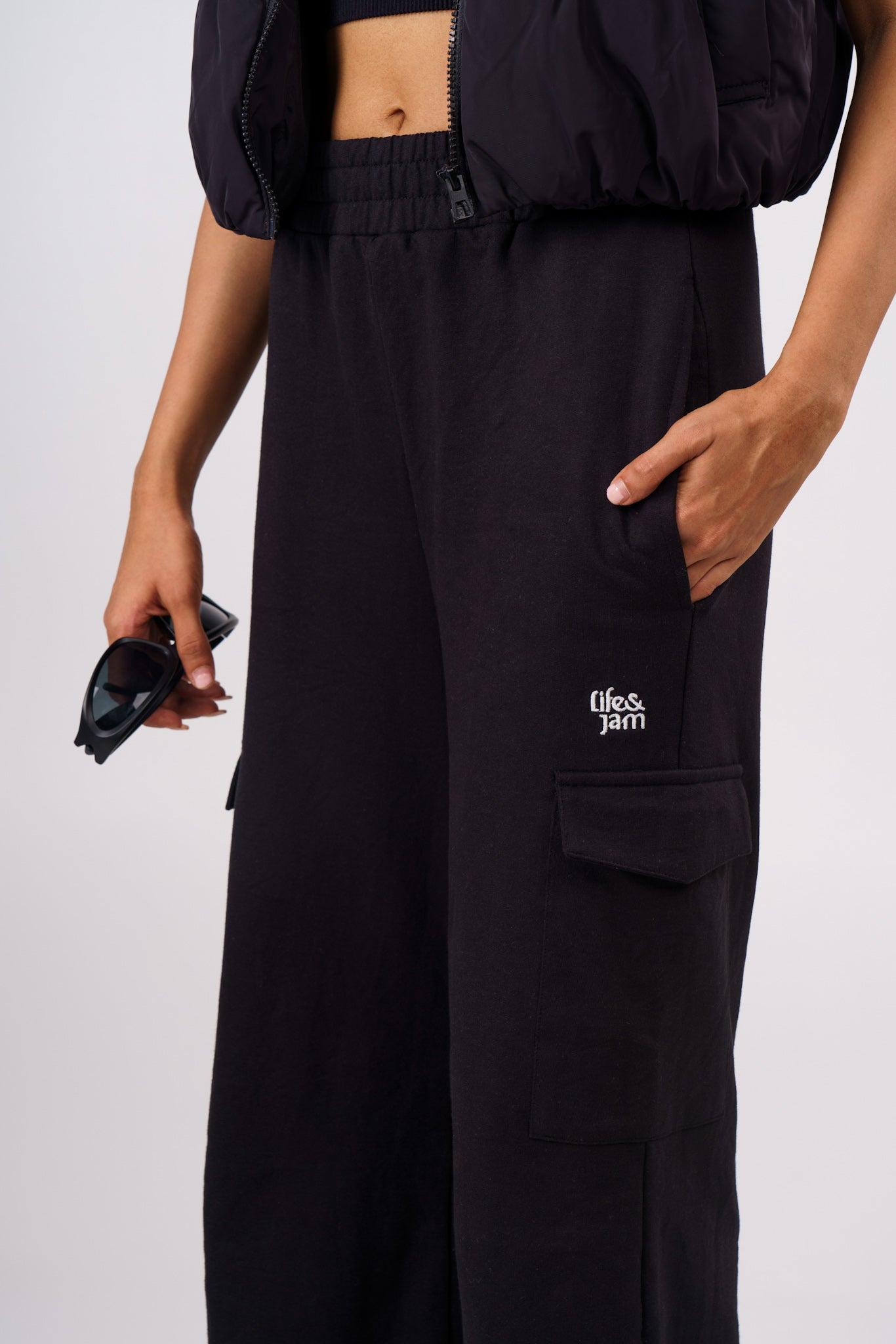 Wide-Leg Adventure Cargos in True Black - Life & Jam